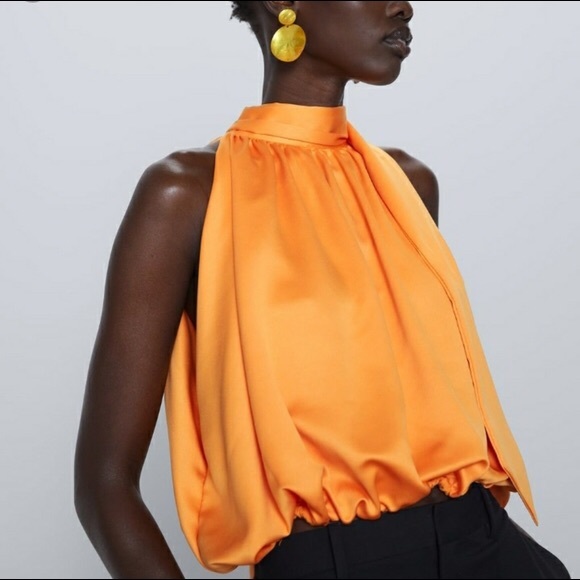 Zara Tops - Zara orange tie neck top